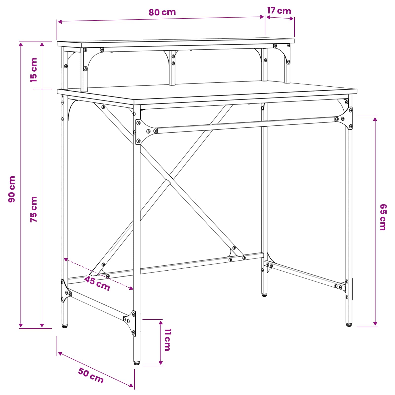 Schreibtisch Schwarz Eichen-Optik 80 x 50 x 90 cm Holzwerkstoff