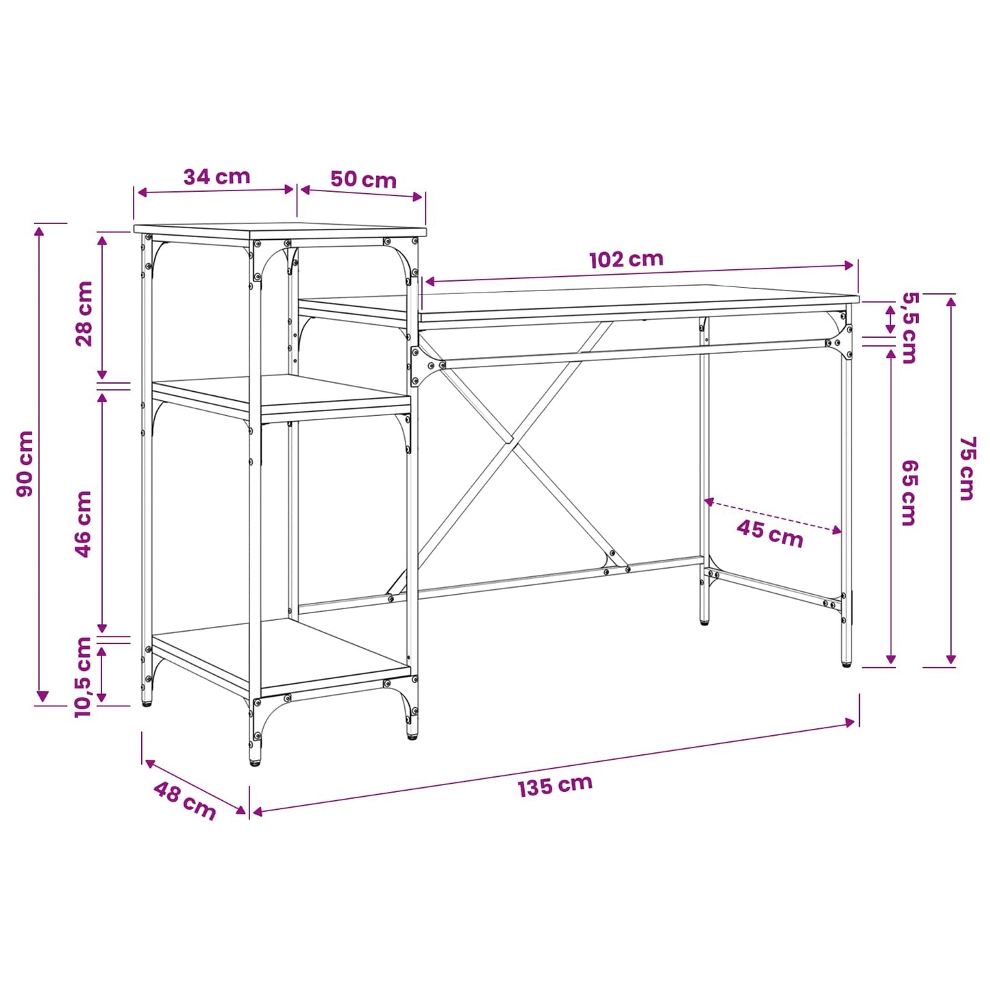 Schreibtisch Altholz Holzwerkstoff 135 x 50 x 90 cm