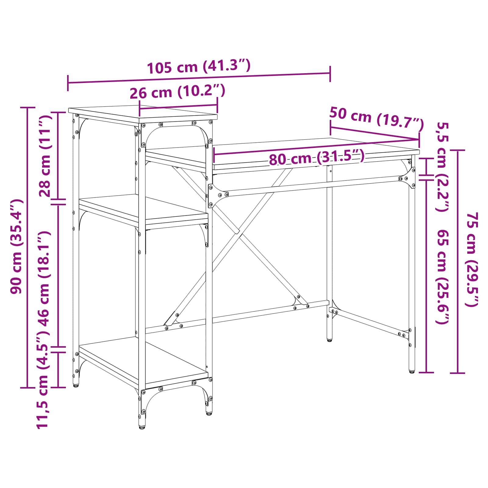 Schreibtisch Artisan-Eiche Holzwerkstoff 105 x 50 x 90 cm