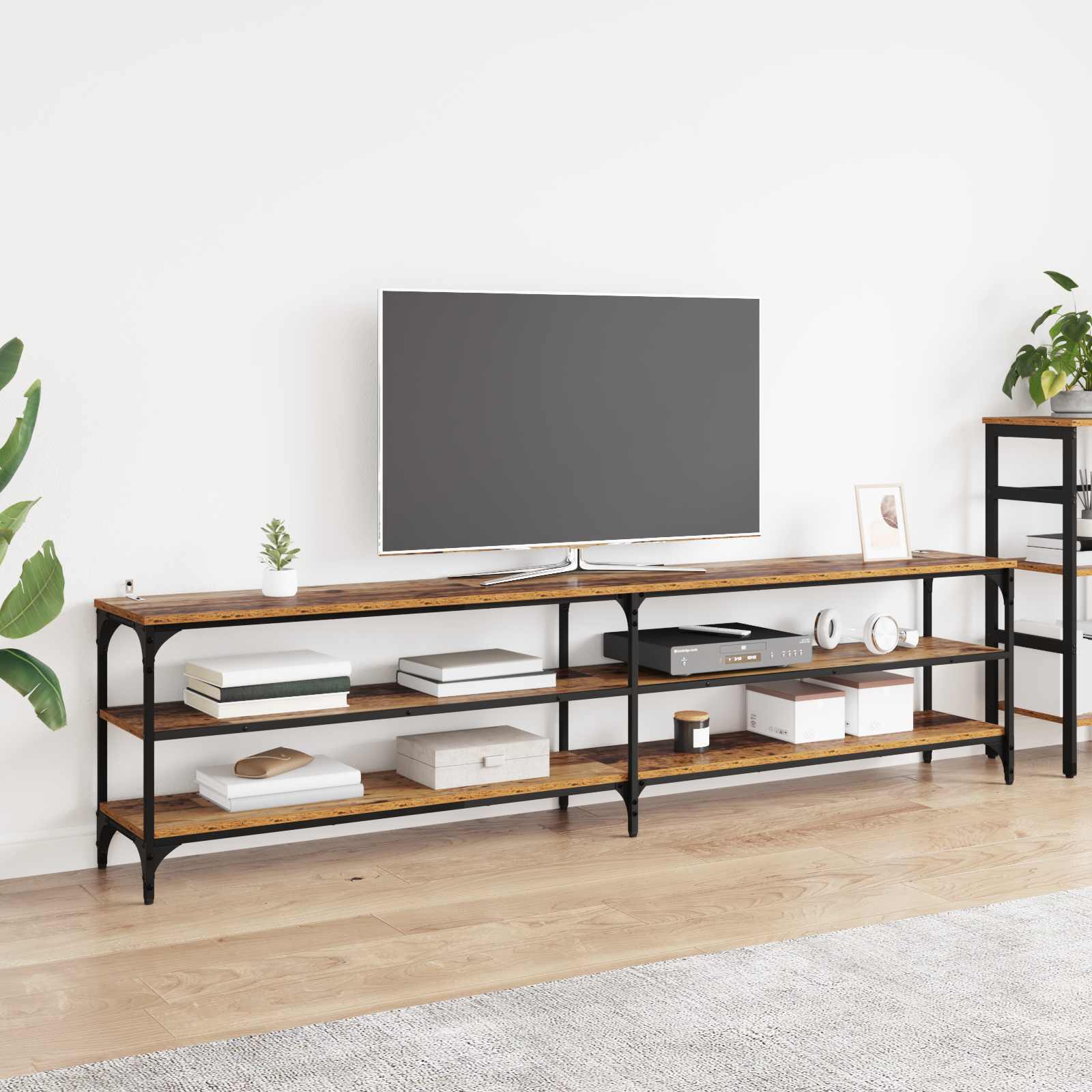 TV-Schränk 200 x 30 x 50 cm Altholz Verbundholz und Eisen