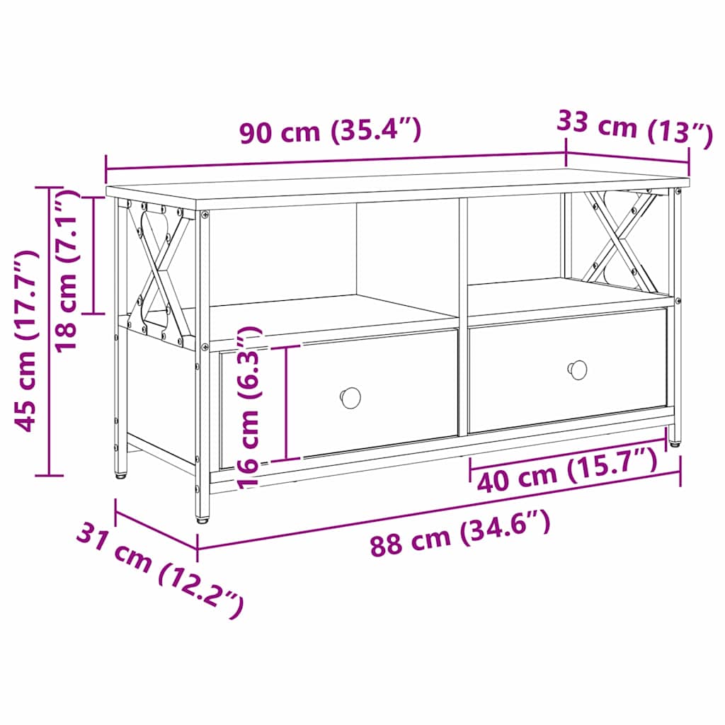 TV-Schränk mit Schubladen Schwarz Eichen-Optik 90 x 33 x 45 cm