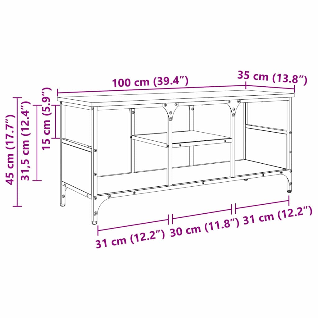 TV-Schränk Schwarz Eichen-Optik 100 x 35 x 45 cm
