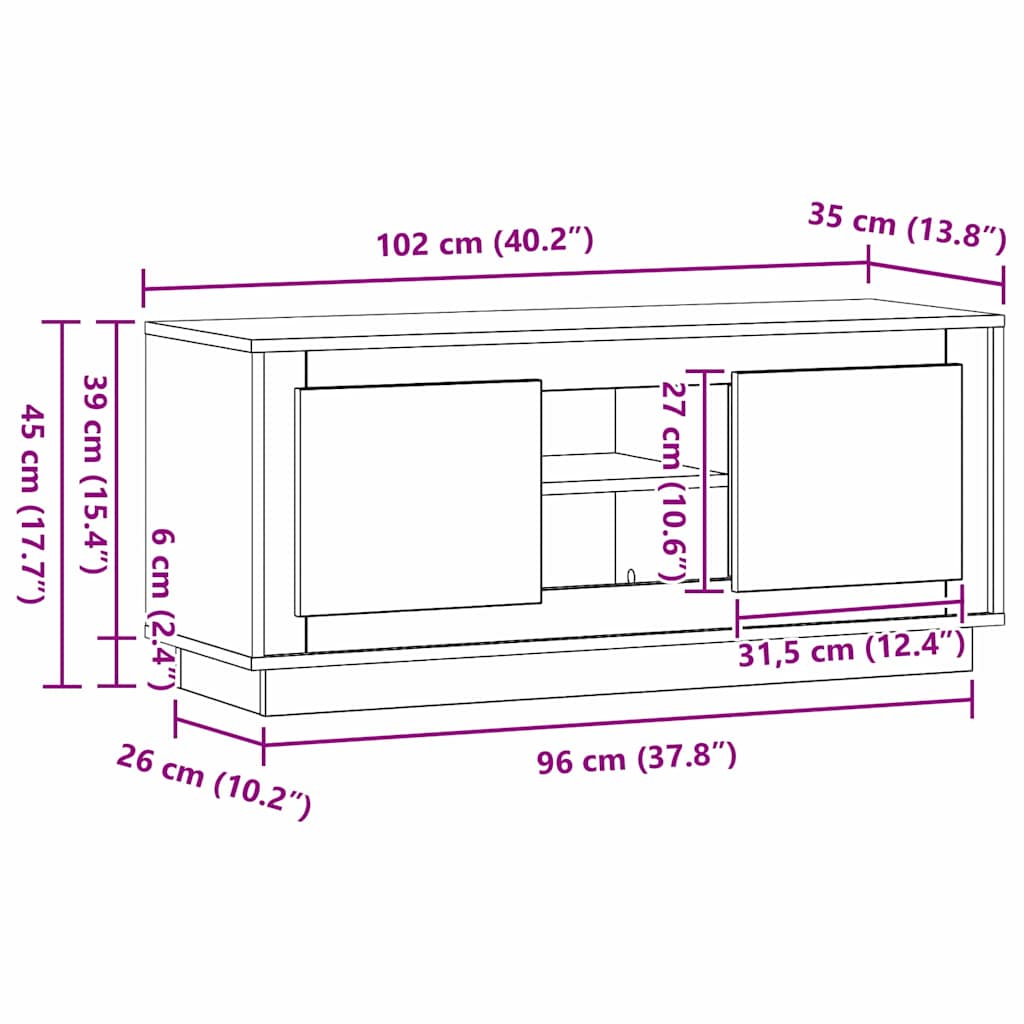 TV-Schränk 102 x 35 x 45 cm Altholz Holzwerkstoff