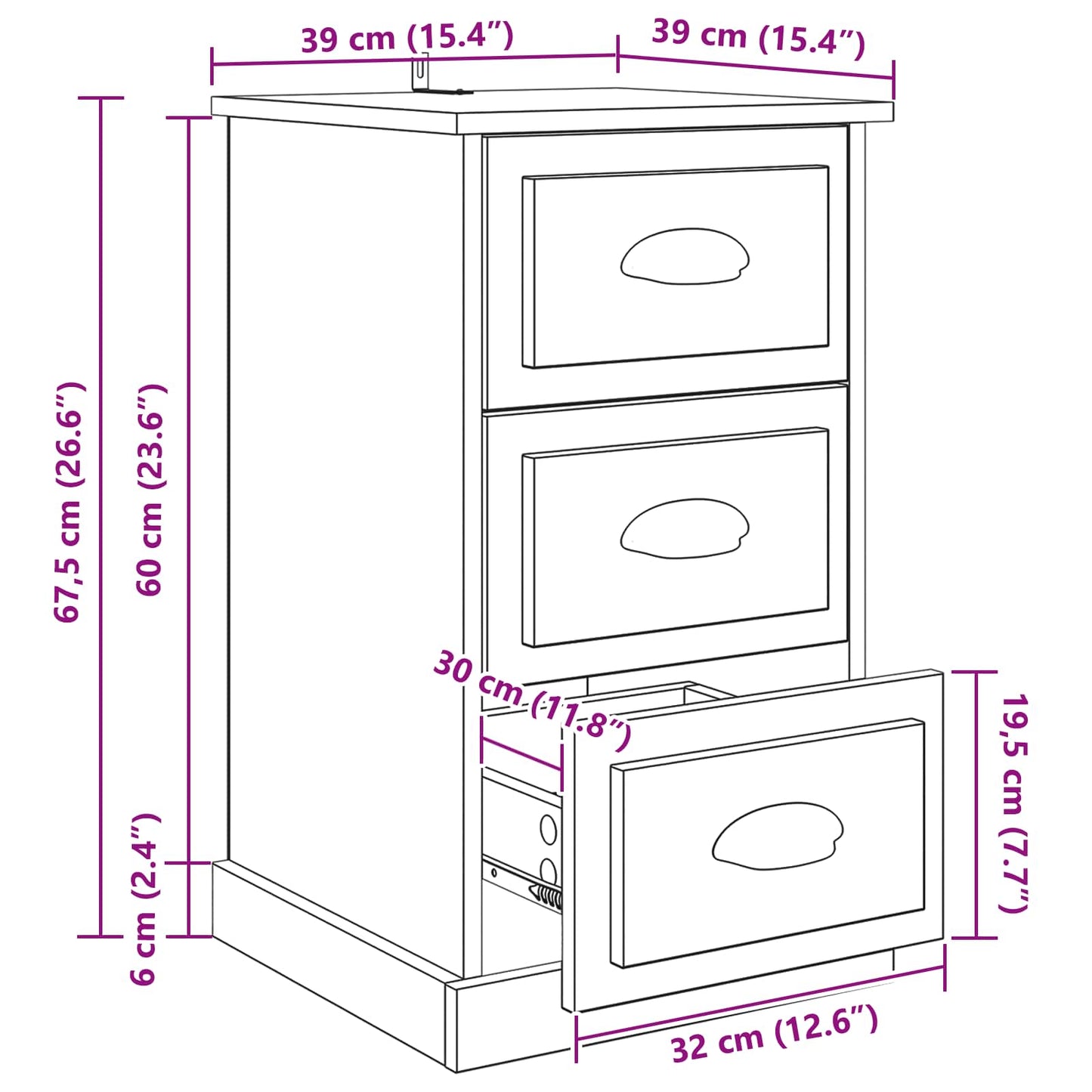 Nachttisch Altholz 39 x 39 x 67,5 cm Holzwerkstoff