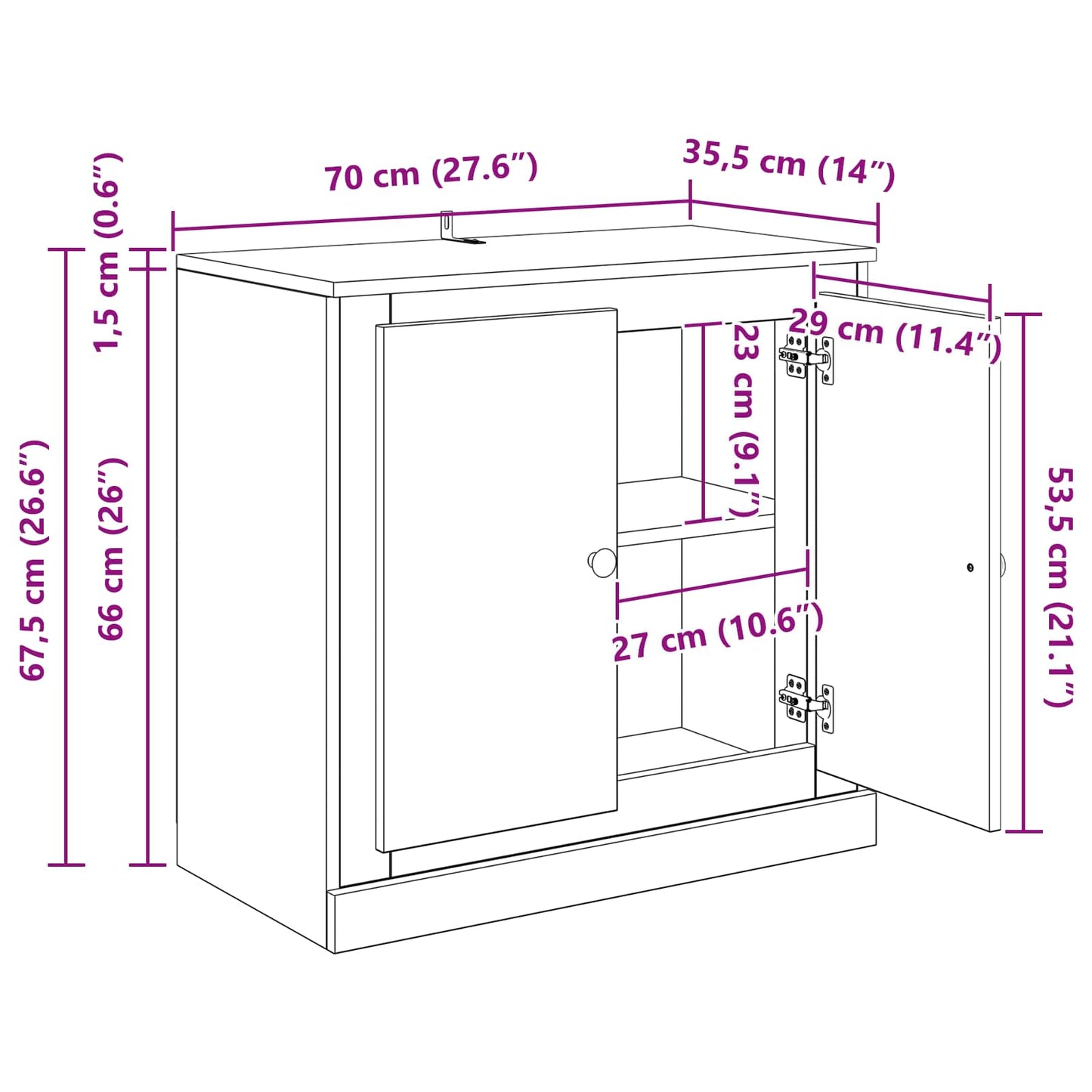 Sideboard 70 x 35,5 x 67,5 cm Schwarz Eichen-Optik