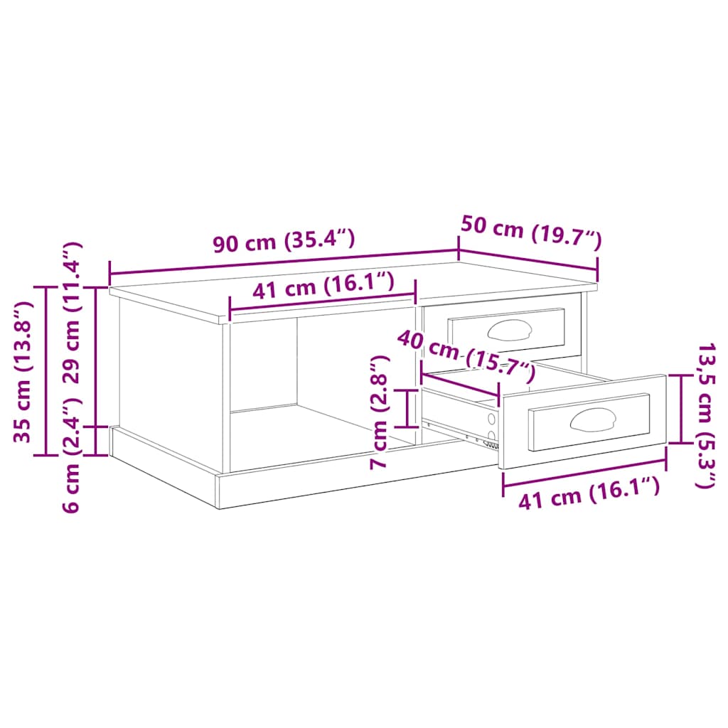 Couchtisch Artisan-Eiche 90 x 50 x 35 cm Holzwerkstoff