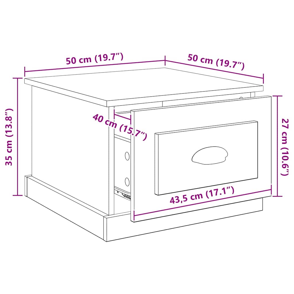 Couchtisch Schwarz Eichen-Optik 50 x 50 x 35 cm Holzwerkstoff