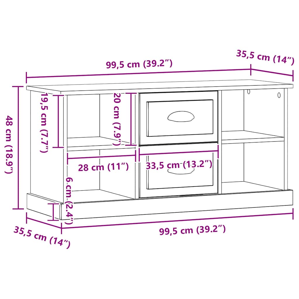TV-Schränk 99,5 x 35,5 x 48 cm Schwarz Eichen-Optik