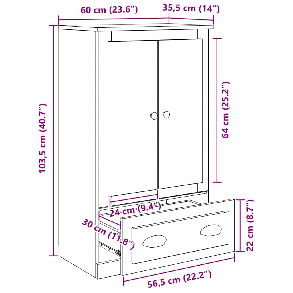 Highboard Schwarz Eichen-Optik 60 x 35,5 x 103,5 cm