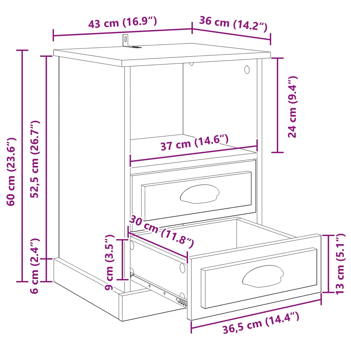 Nachttisch Altholz 36 x 43 x 60 cm Holzwerkstoff