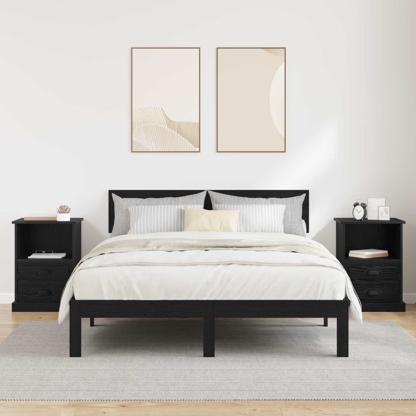 Nachttisch 2 stk. Schwarz Eichen-Optik 36 x 43 x 60 cm