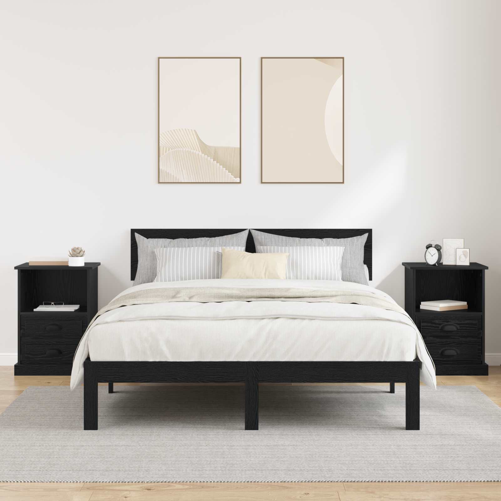 Nachttisch 2 stk. Schwarz Eichen-Optik 36 x 43 x 60 cm