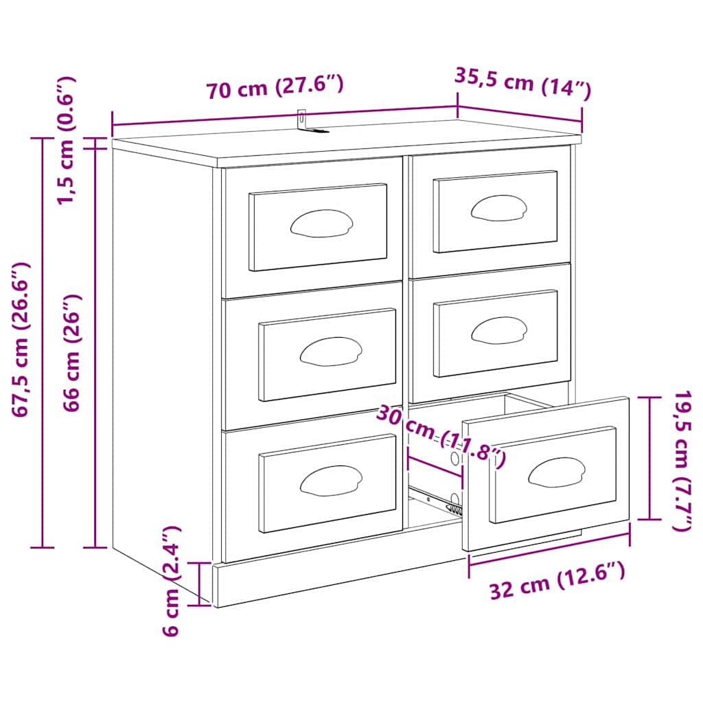 Sideboard Artisan-Eiche 70 x 35,5 x 67,5 cm Holzwerkstoff