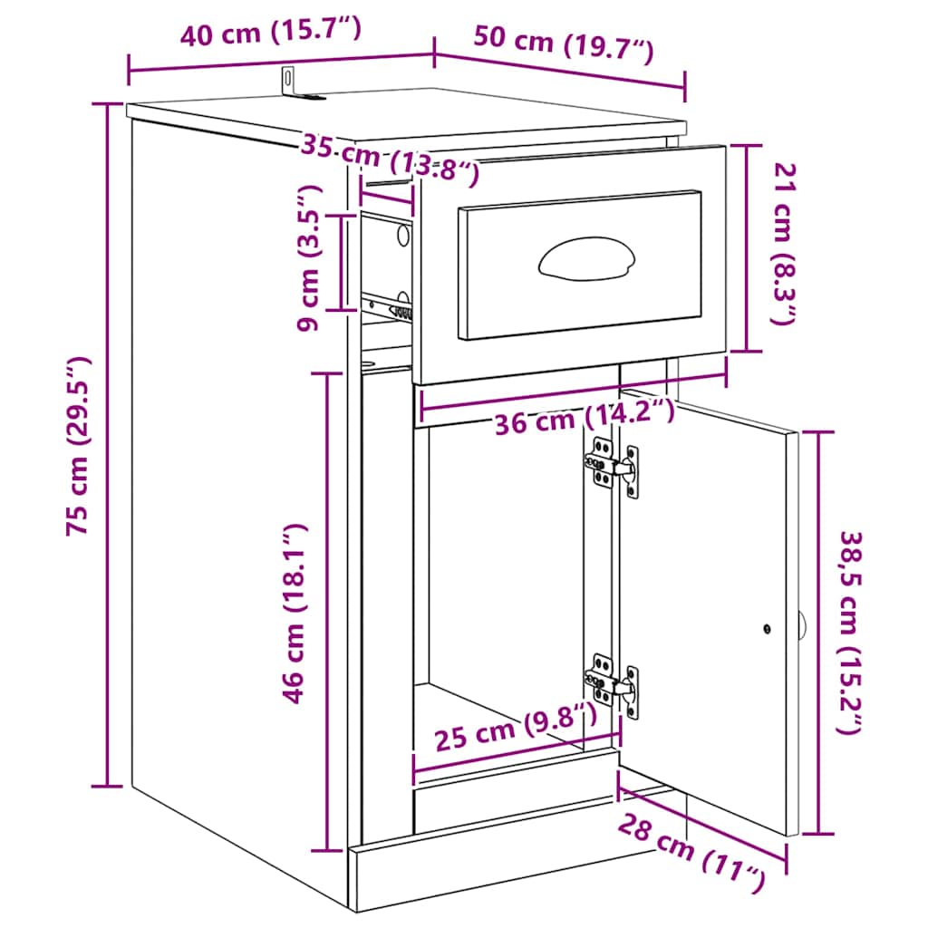 Seitenschrank 40 x 50 x 75 cm Holzwerkstoff Artisan-Eiche