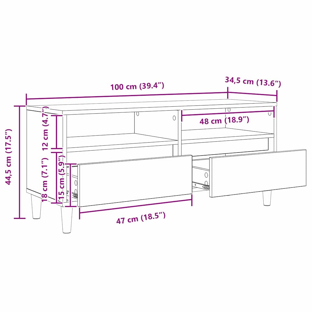 TV-Schränk 100 x 34,5 x 44,5 cm Schwarz Eichen-Optik