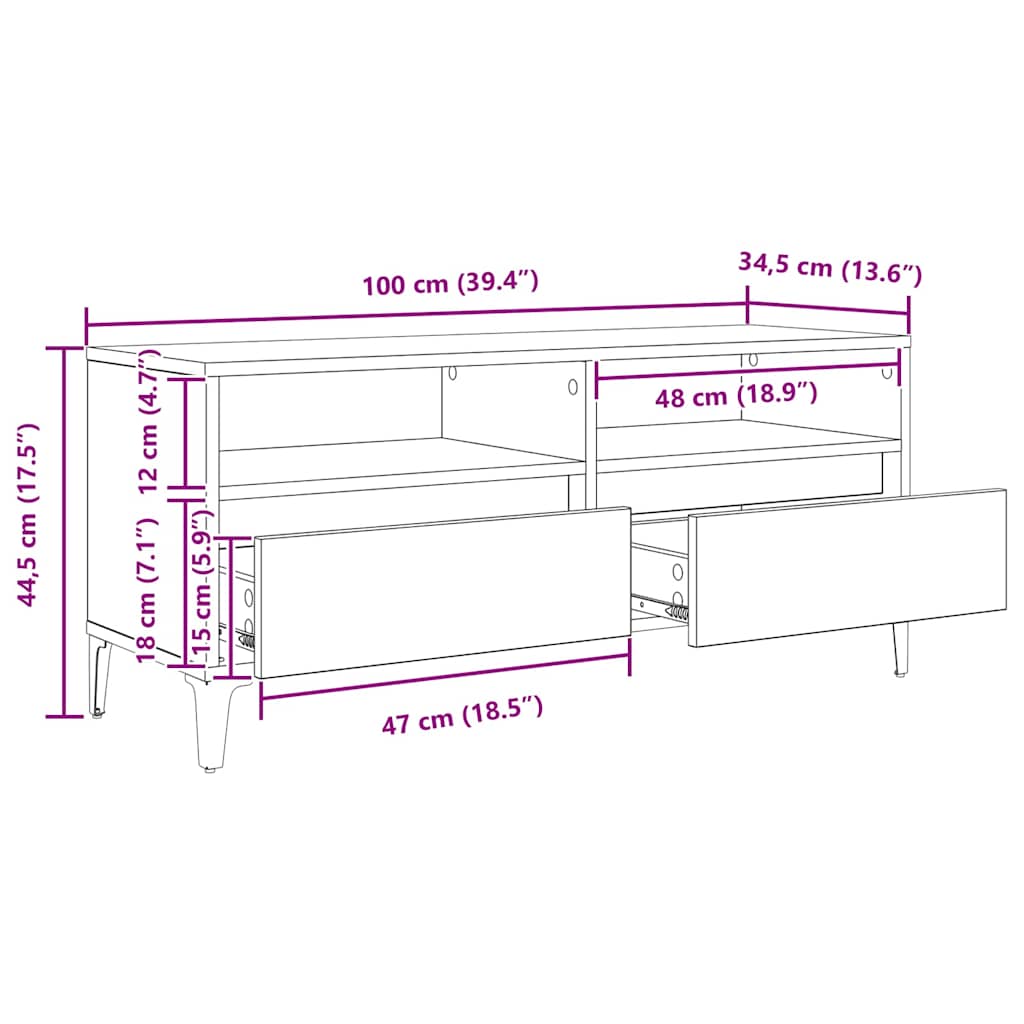 TV-Schränk Altholz 100 x 34,5 x 44,5 cm Verbundholz und Eisen