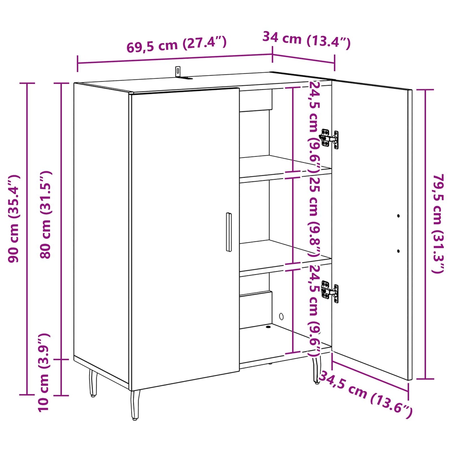 Sideboard Altholz 69,5 x 34 x 90 cm Holzwerkstoff