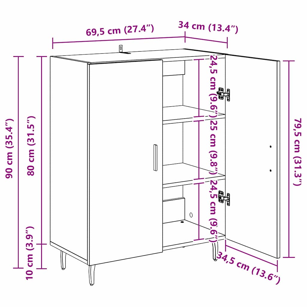 Sideboard Artisan-Eiche 69,5 x 34 x 90 cm Holzwerkstoff