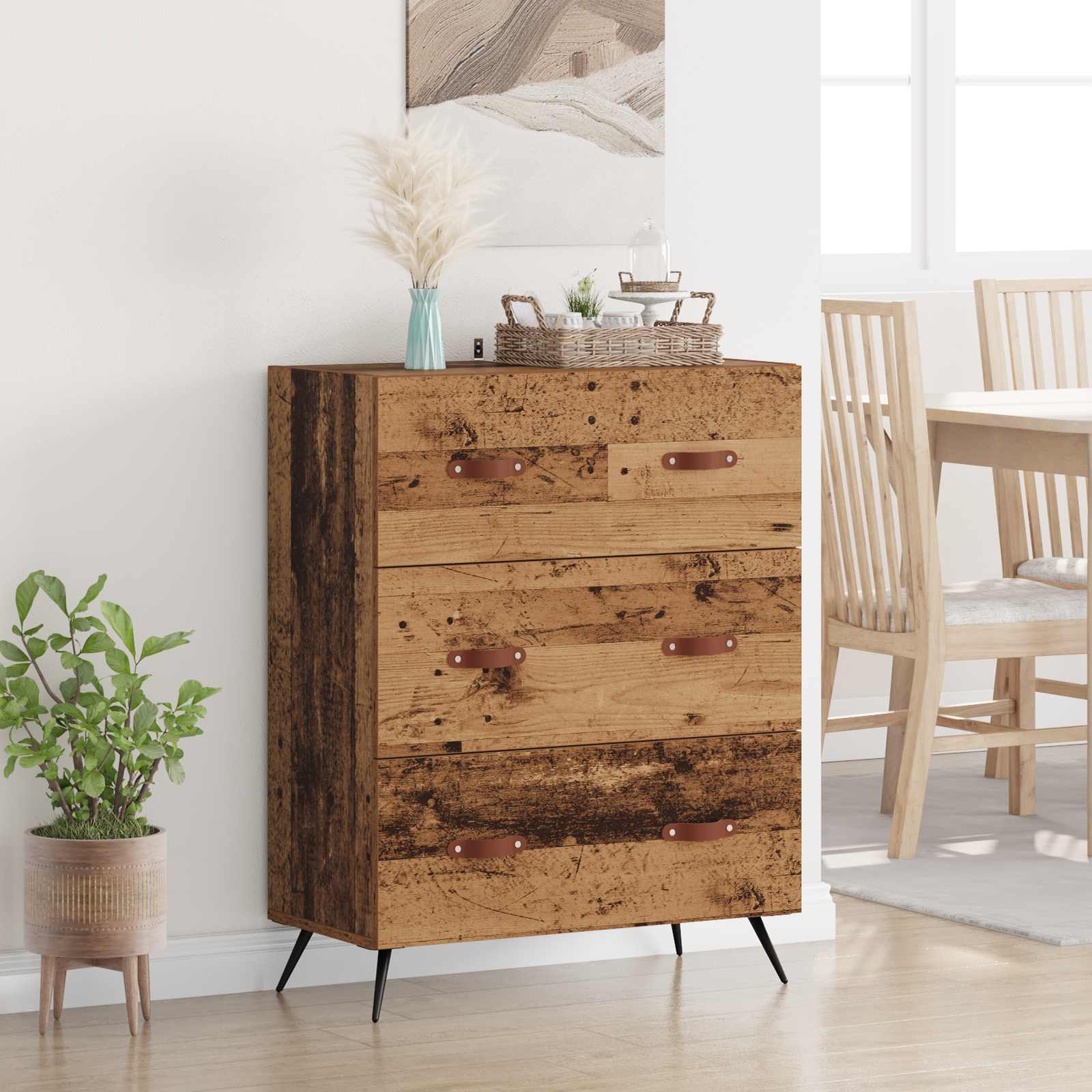 Kommode mit Schubladen Altholz 69,5 x 34 x 90 cm Holzwerkstoff