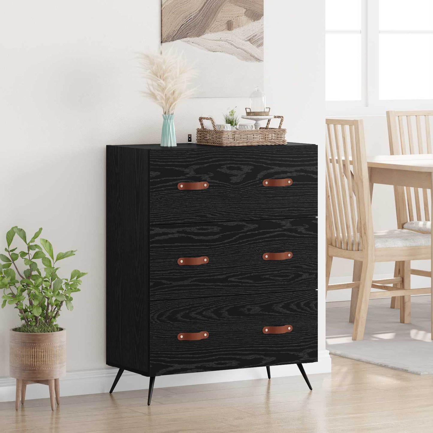 Kommode Schwarze Eiche 69,5 x 34 x 90 cm Holzwerkstoff