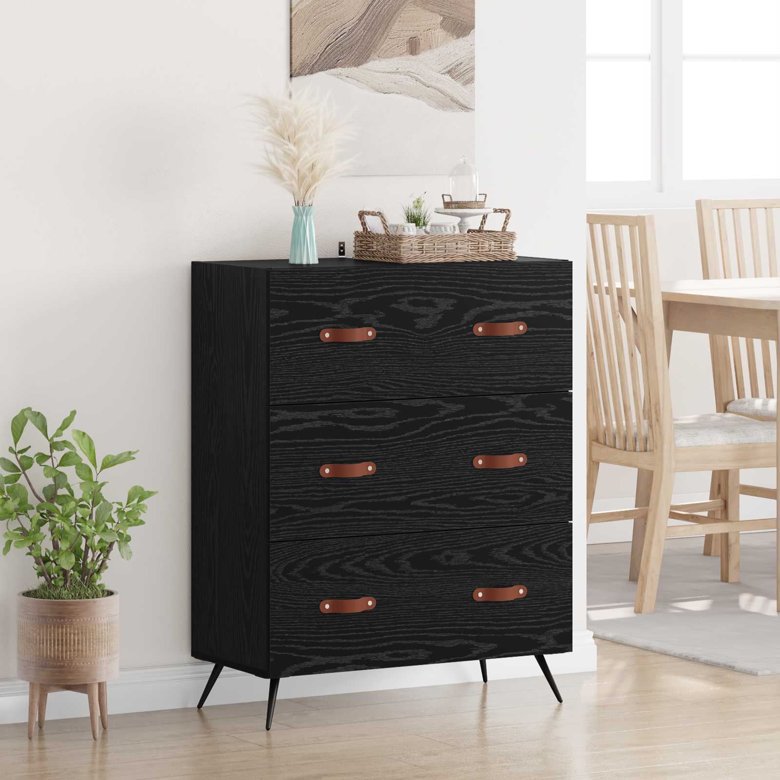 Kommode Schwarze Eiche 69,5 x 34 x 90 cm Holzwerkstoff