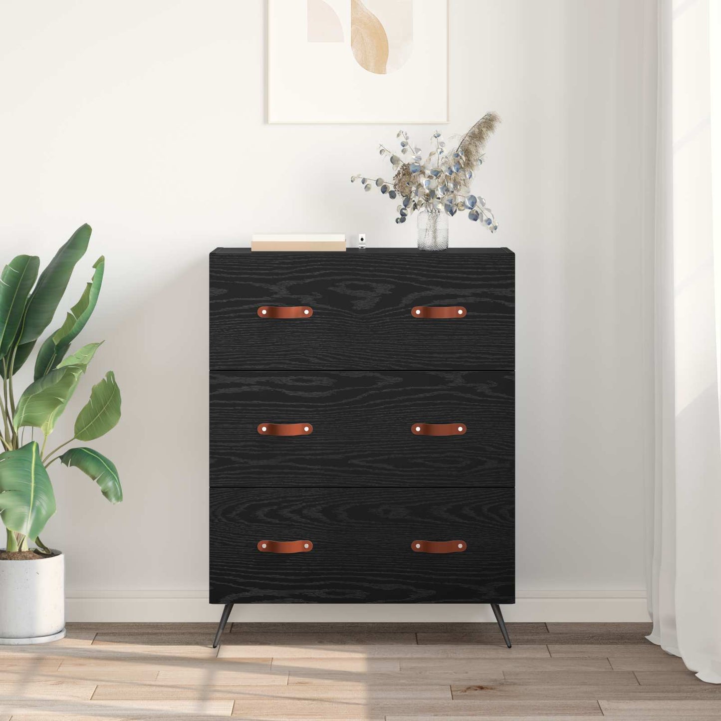 Kommode Schwarze Eiche 69,5 x 34 x 90 cm Holzwerkstoff