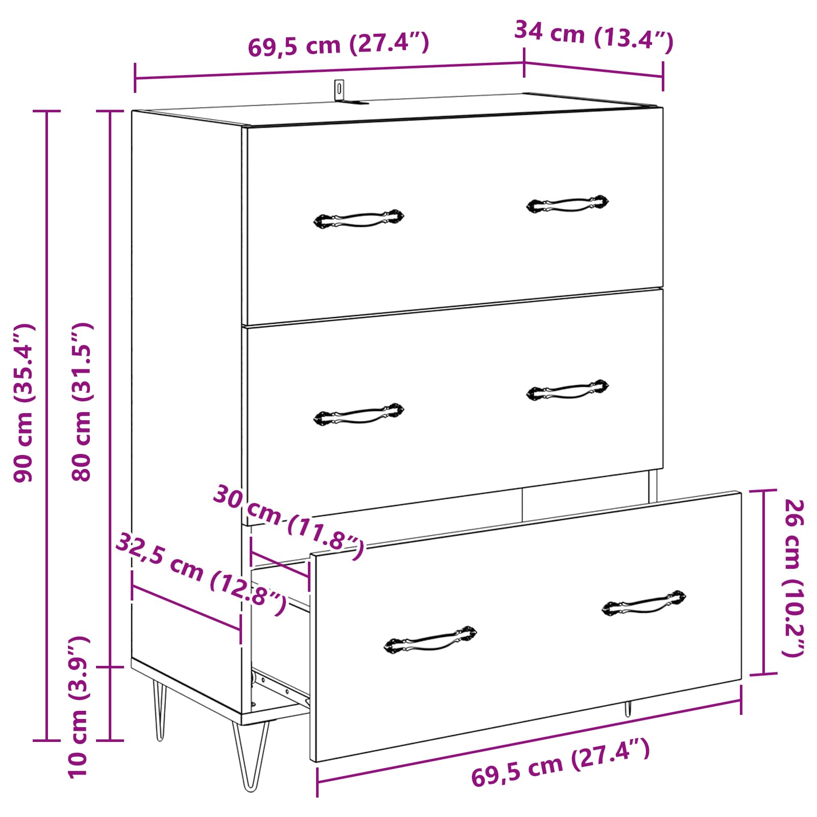 Sideboard Altholz 69,5 x 34 x 90 cm Verbundholz und Eisen
