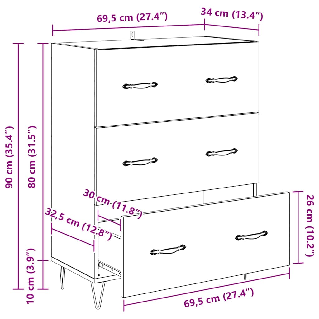 Sideboard Artisan-Eiche 69,5 x 34 x 90 cm Verbundholz und Eisen