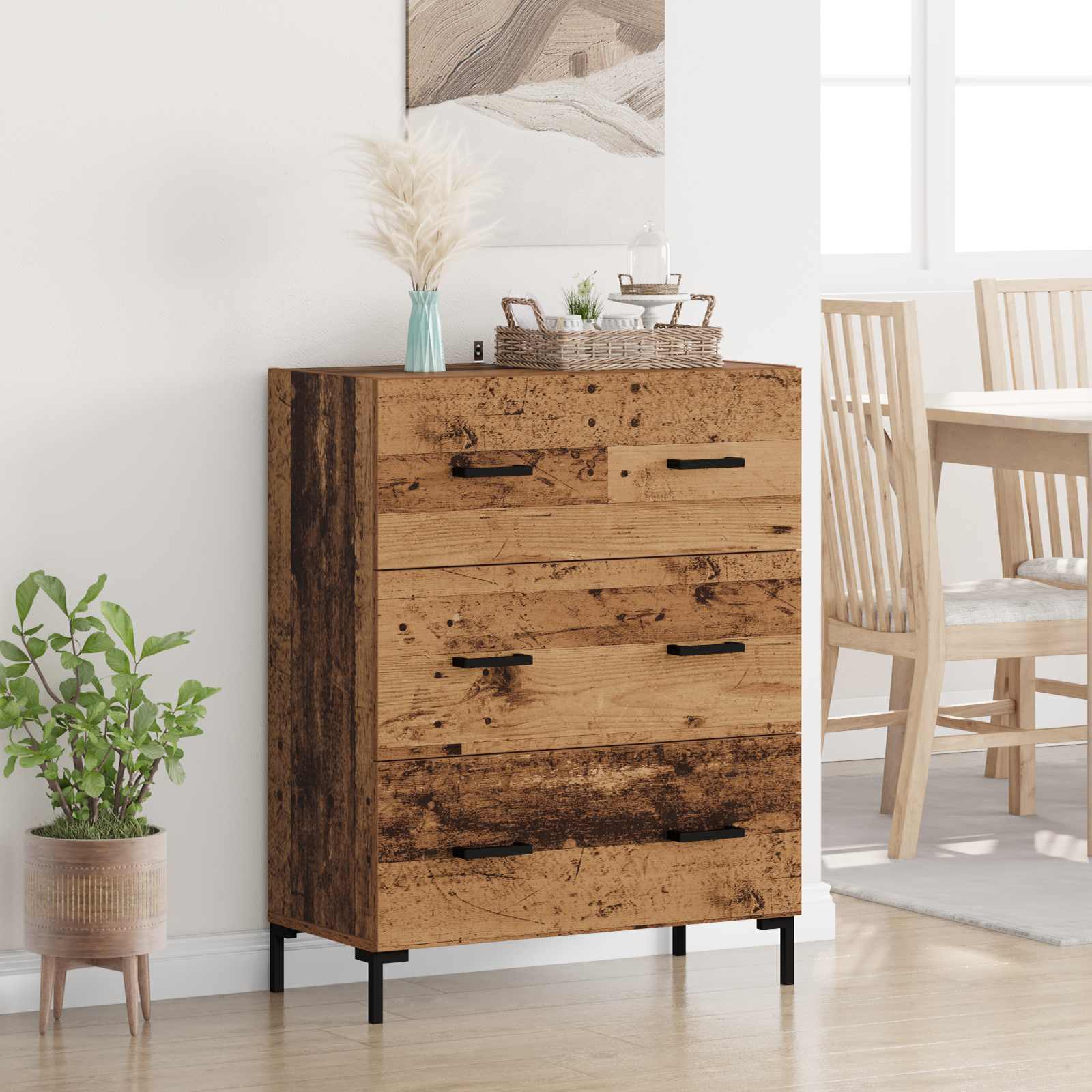 Sideboard Altholz 69,5 x 34 x 90 cm Verbundholz und Eisen