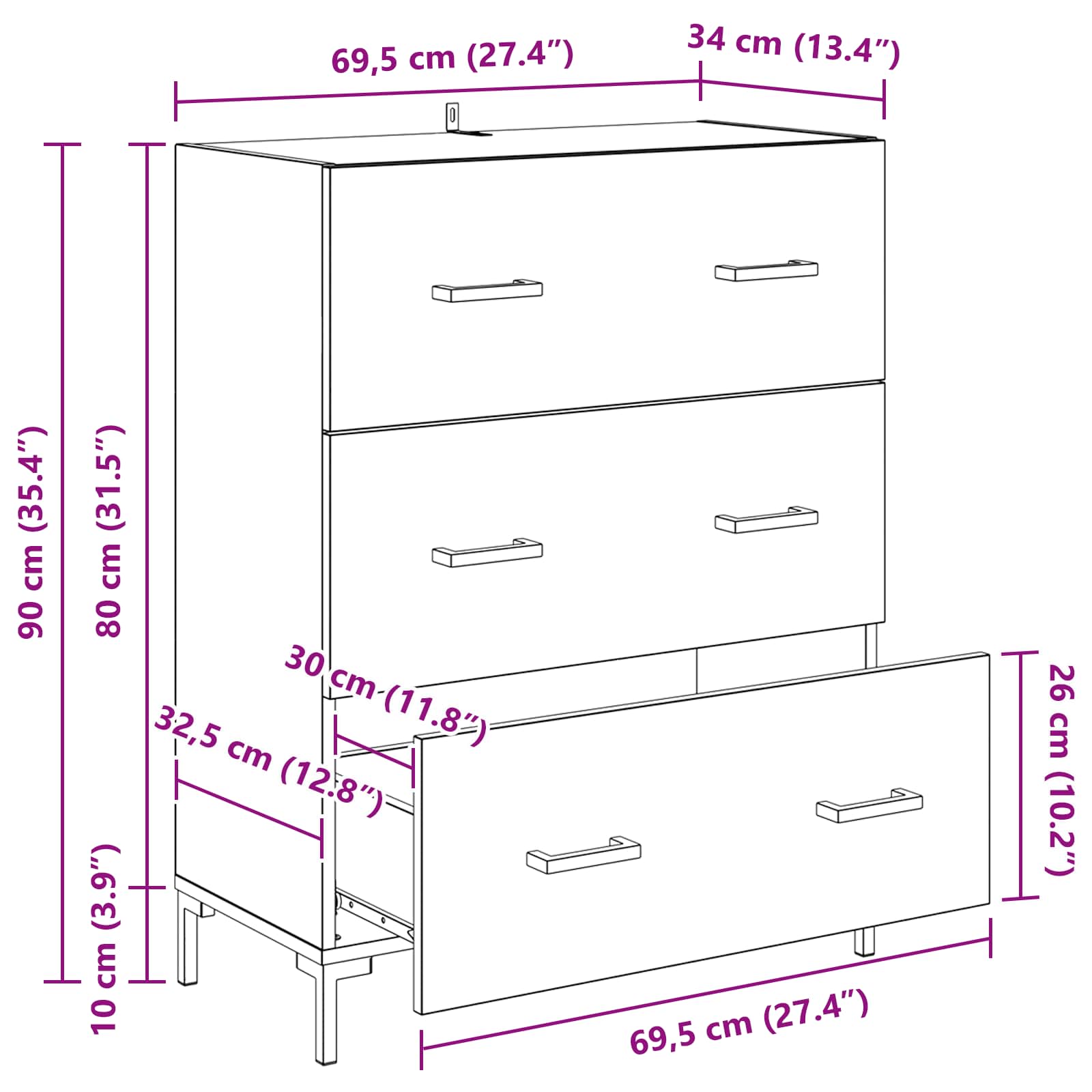 Sideboard Altholz 69,5 x 34 x 90 cm Verbundholz und Eisen