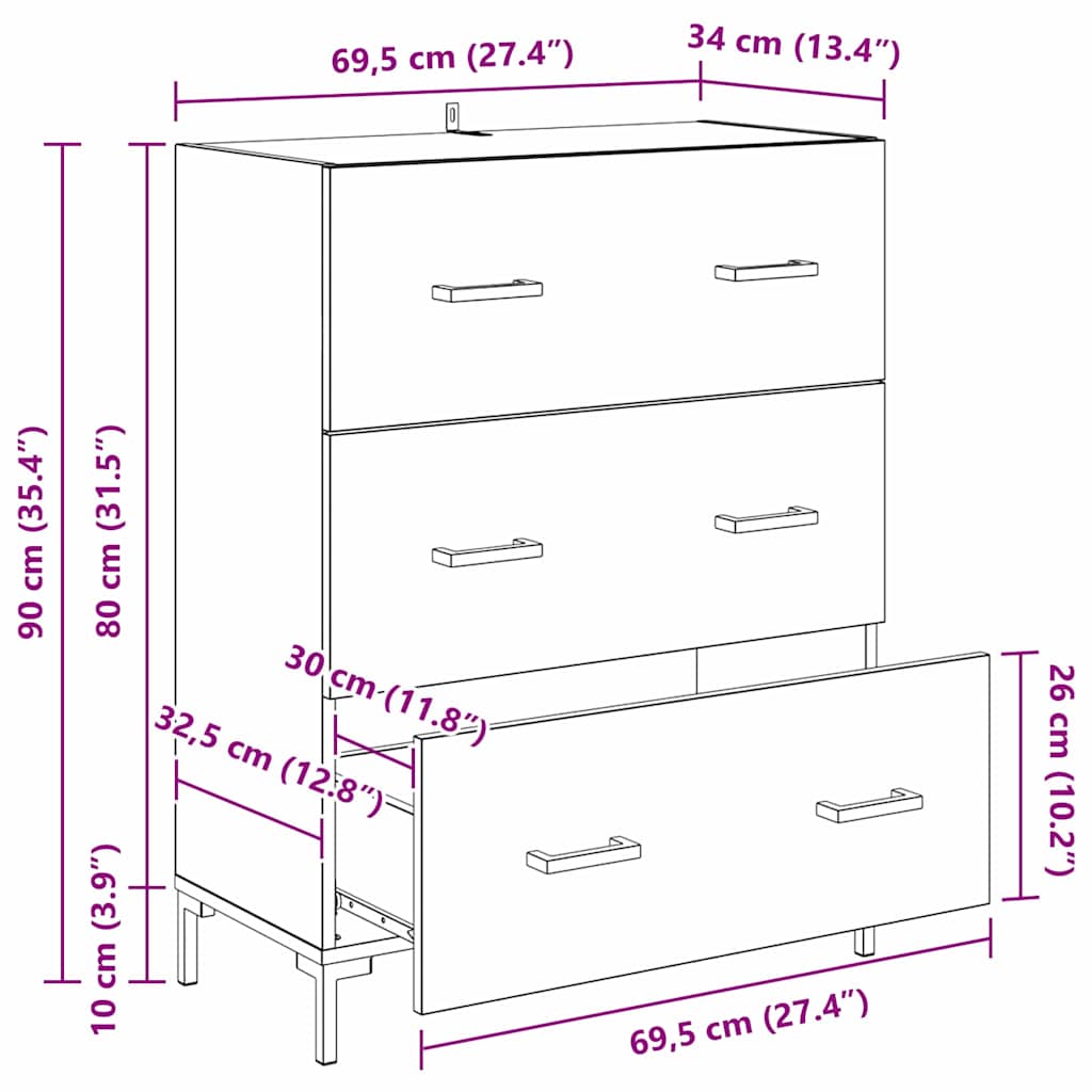 Sideboard Artisan-Eiche 69,5 x 34 x 90 cm Verbundholz und Eisen