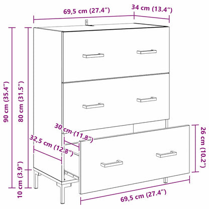 Sideboard Artisan-Eiche 69,5 x 34 x 90 cm Verbundholz und Eisen