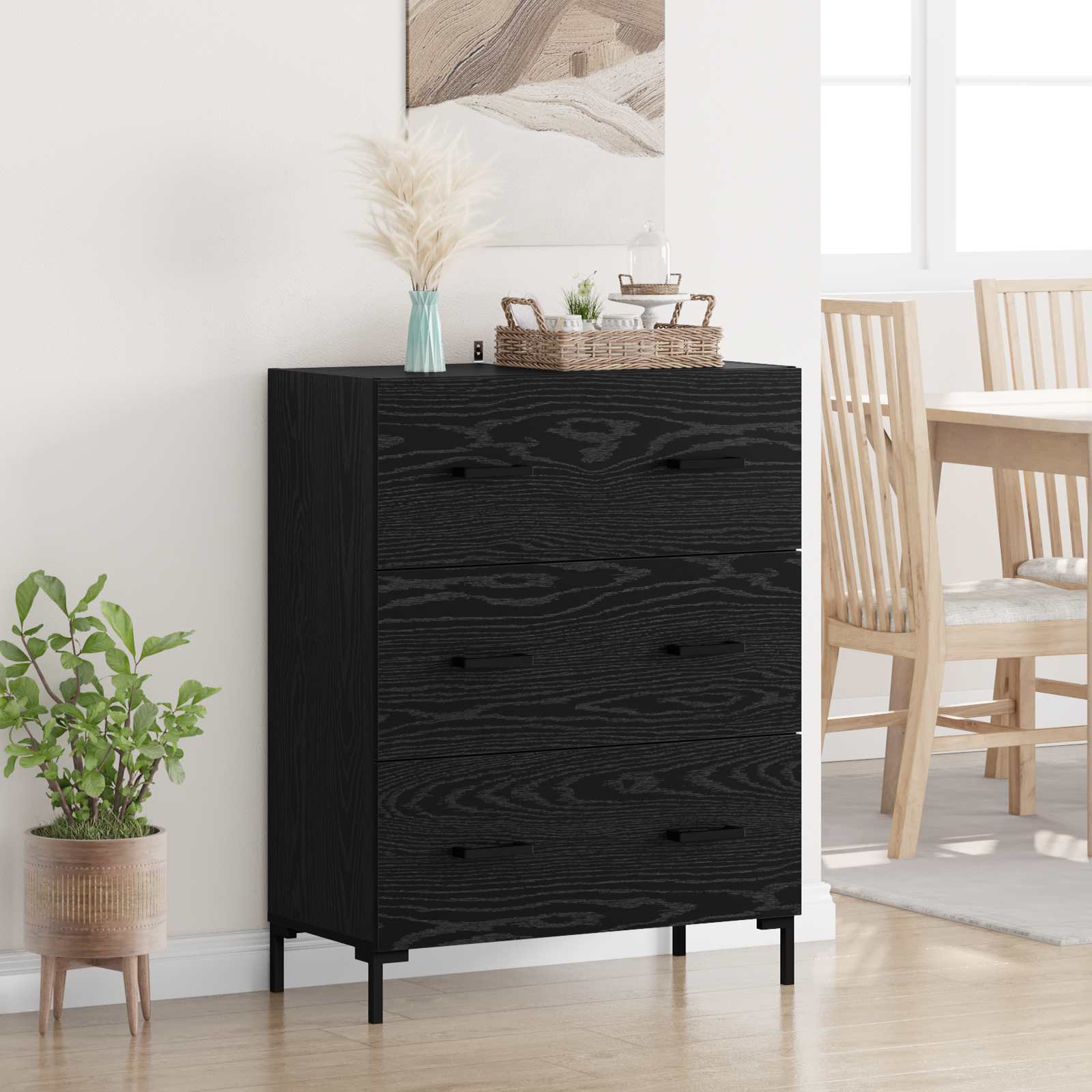 Sideboard Schwarz Eichen-Optik 69,5 x 34 x 90 cm