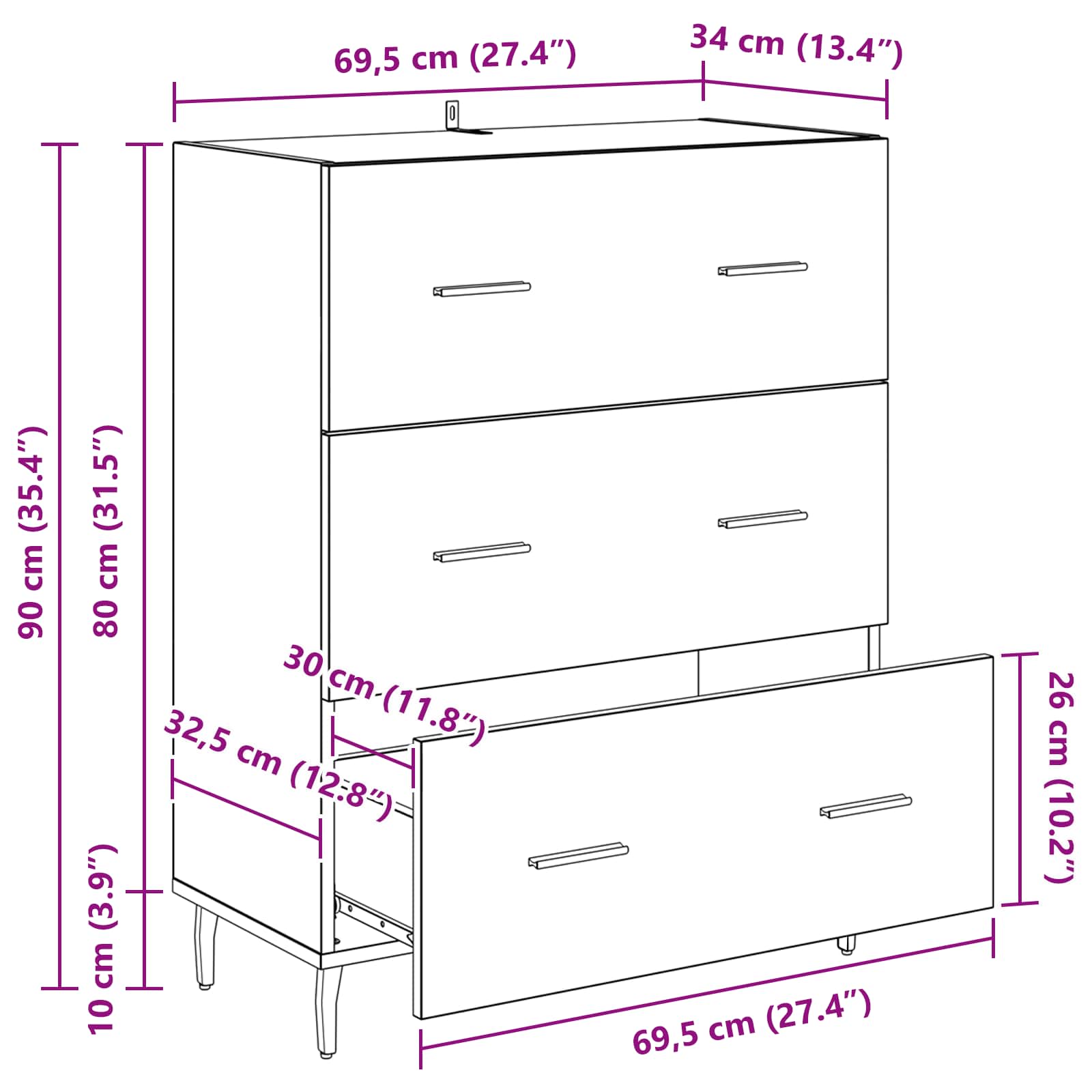 Sideboard Altholz 69,5 x 34 x 90 cm Verbundholz und Eisen