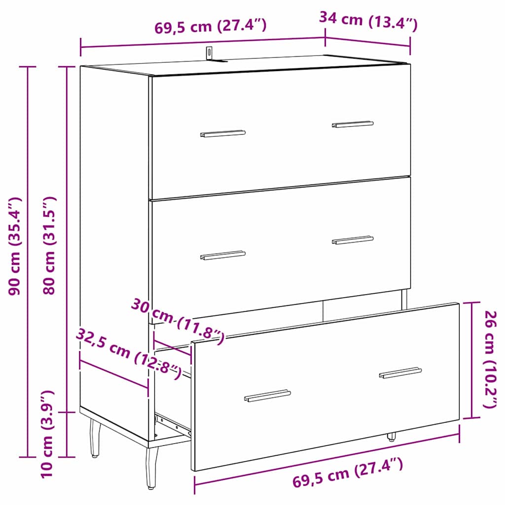 Sideboard Artisan-Eiche 69,5 x 34 x 90 cm Verbundholz und Eisen