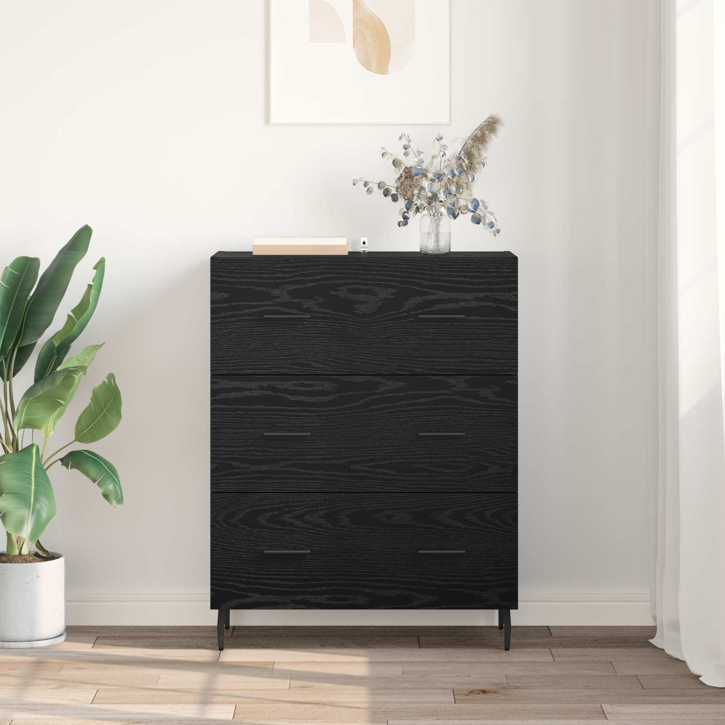 Sideboard Schwarz Eichen-Optik 69,5 x 34 x 90 cm
