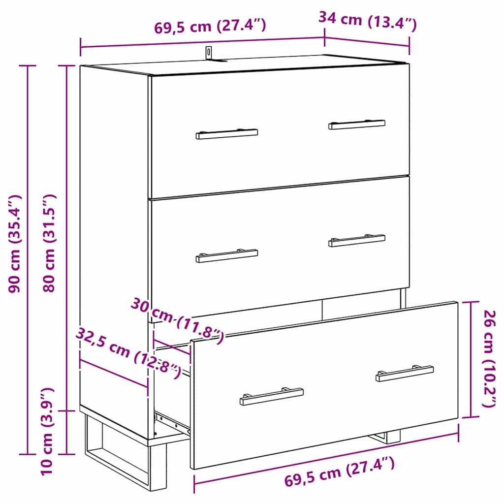 Sideboard Artisan-Eiche 69,5 x 34 x 90 cm Verbundholz und Eisen