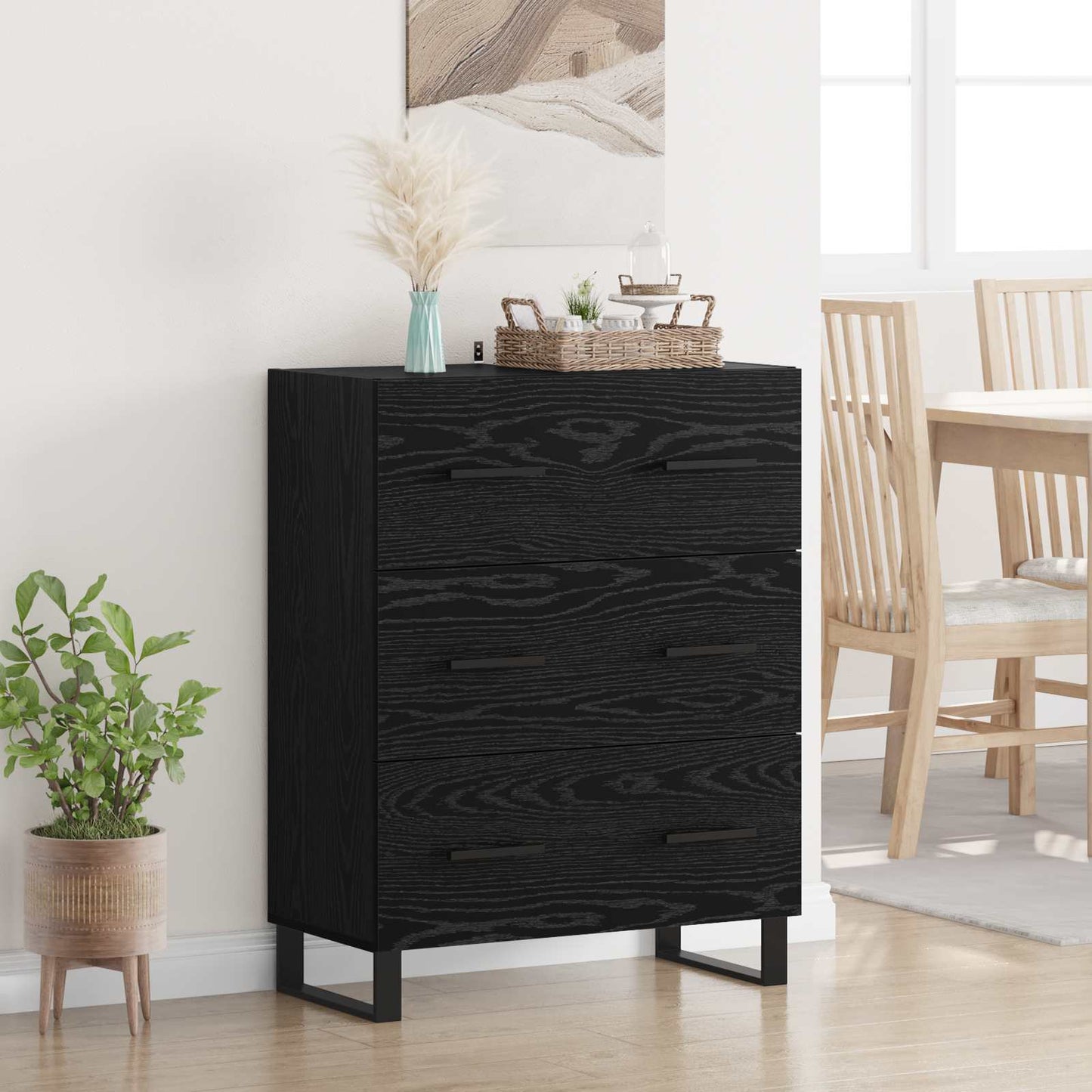 Sideboard Schwarz Eichen-Optik 69,5 x 34 x 90 cm