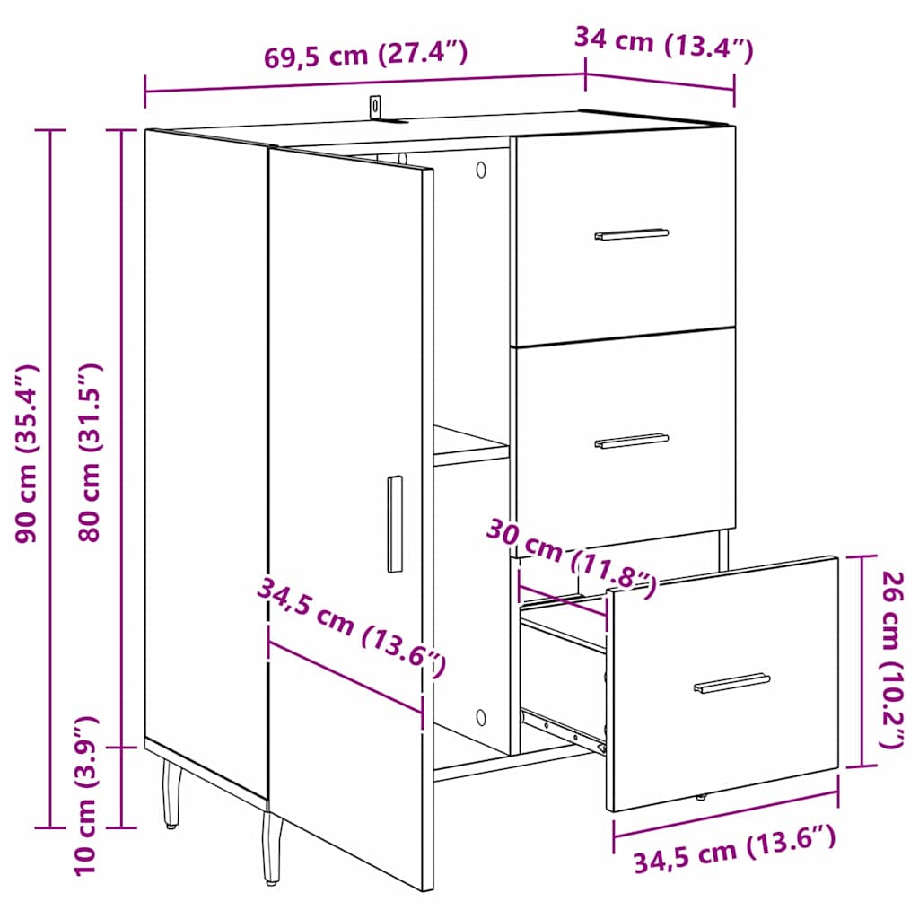 Sideboard Artisan-Eiche 69,5 x 34 x 90 cm Verbundholz und Eisen