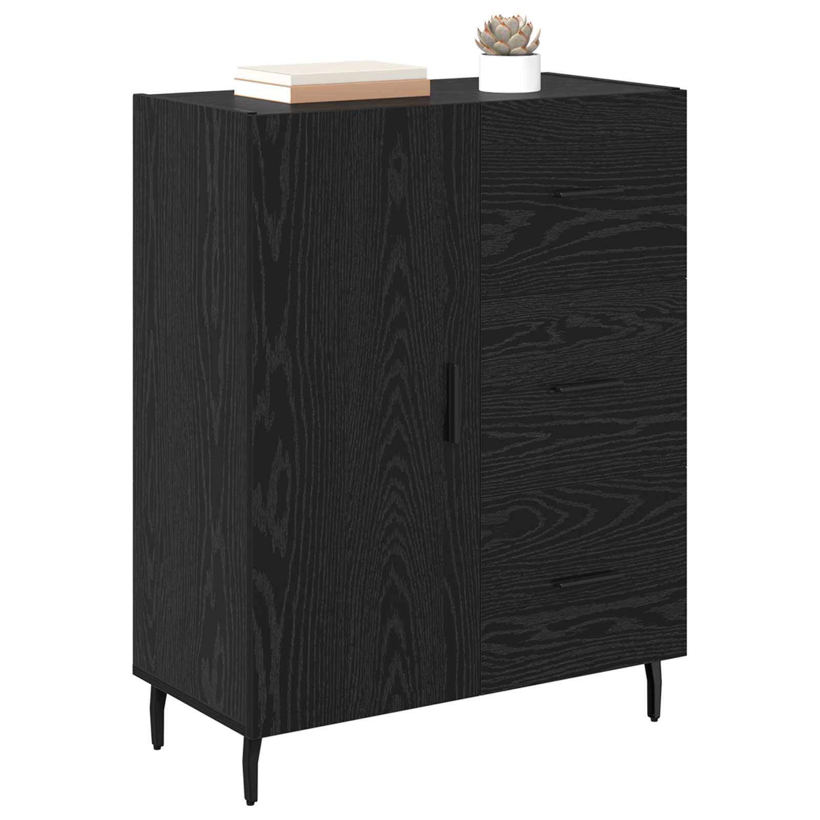 Sideboard mit Schubladen Schwarz Eichen-Optik 69,5 x 34 x 90 cm