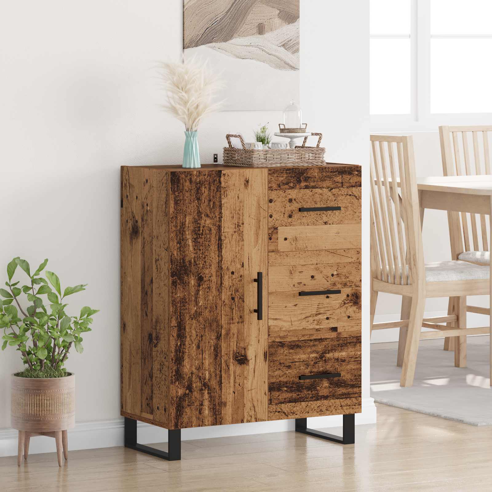 Sideboard Altholz 69,5 x 34 x 90 cm Verbundholz und Eisen