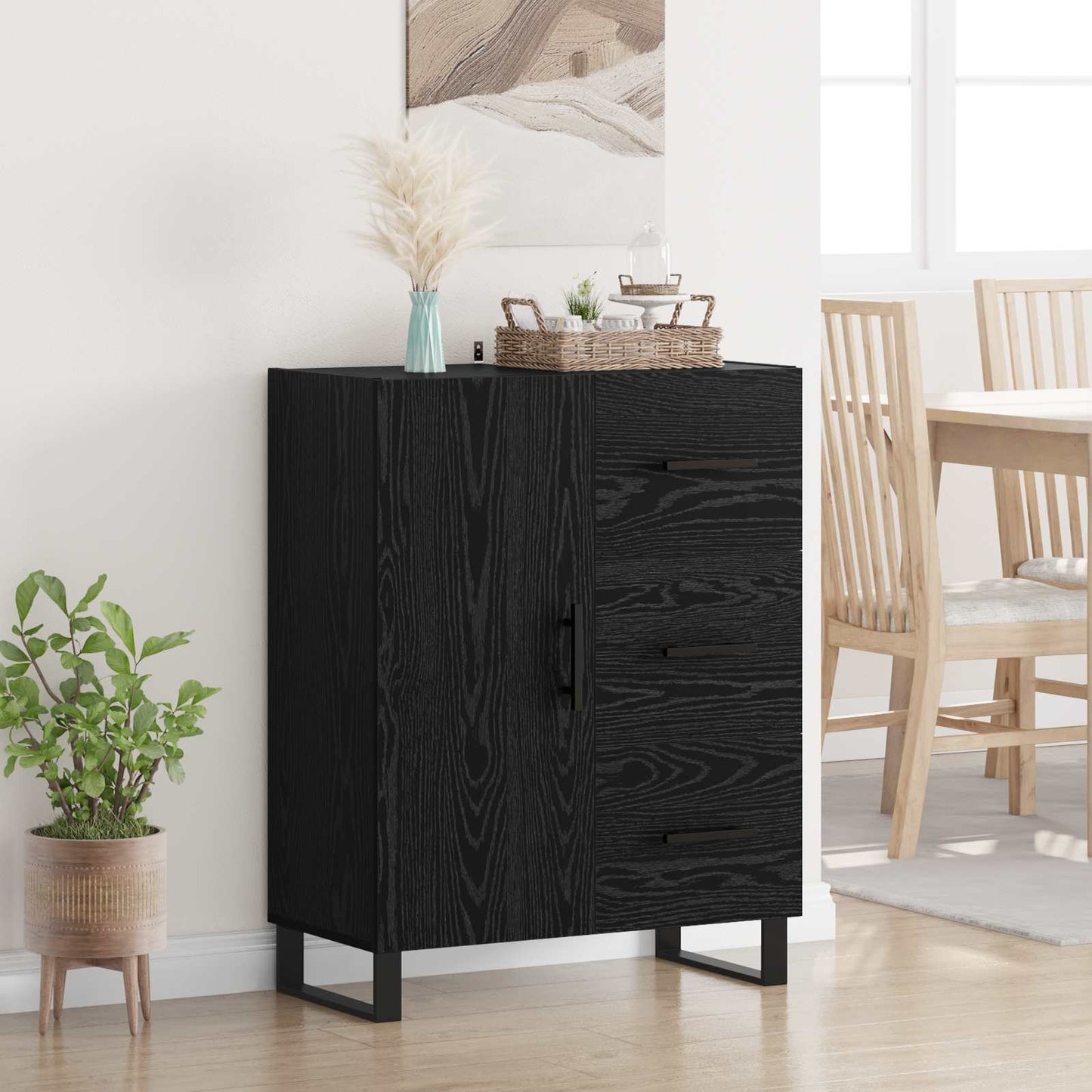 Sideboard mit Schubladen Schwarz Eichen-Optik 69,5 x 34 x 90 cm
