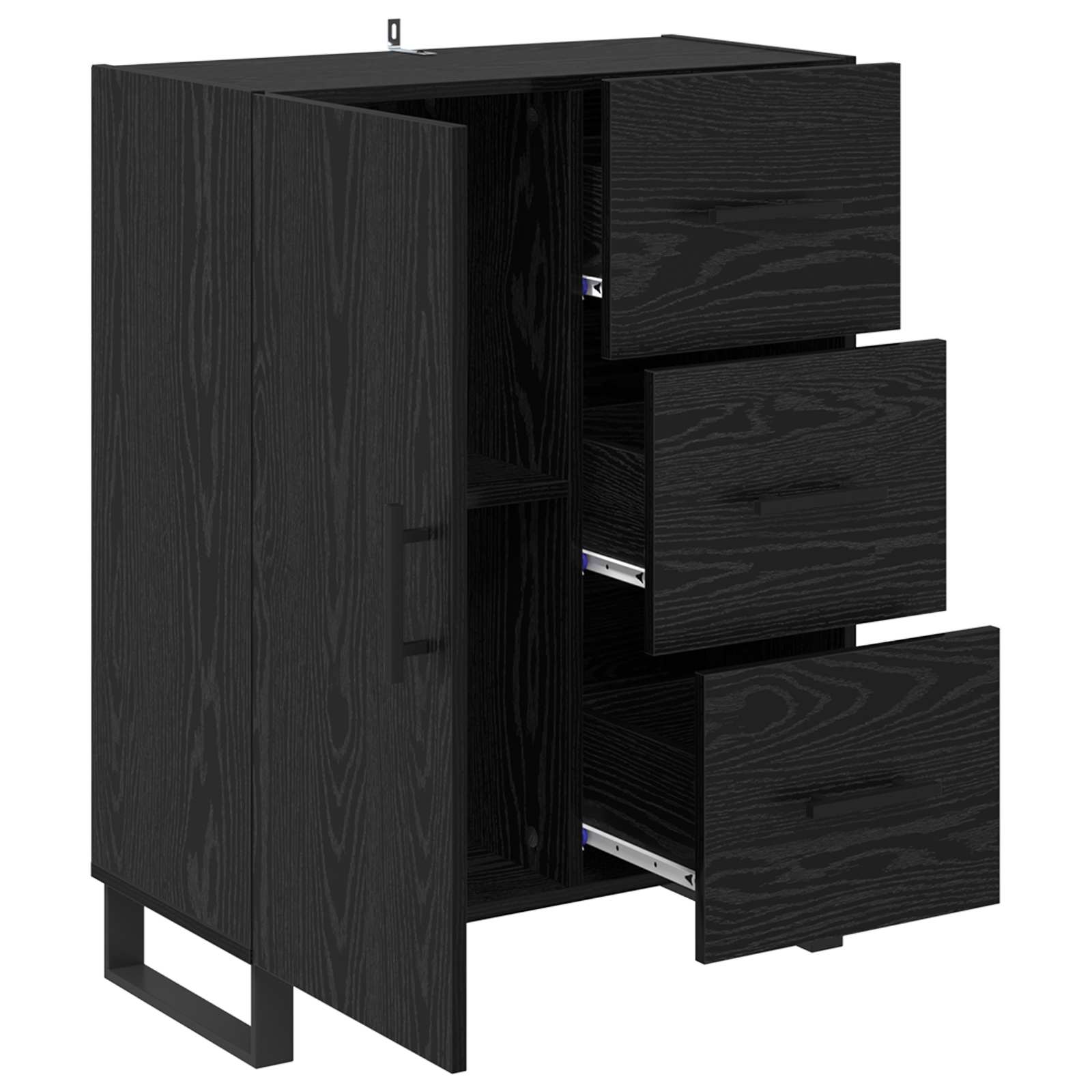 Sideboard mit Schubladen Schwarz Eichen-Optik 69,5 x 34 x 90 cm