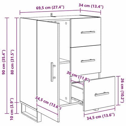 Sideboard mit Schubladen Schwarz Eichen-Optik 69,5 x 34 x 90 cm