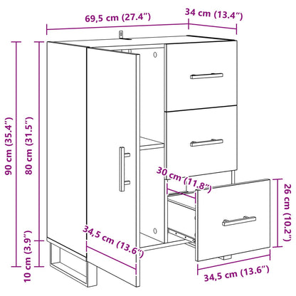 Sideboard mit Schubladen Schwarz Eichen-Optik 69,5 x 34 x 90 cm