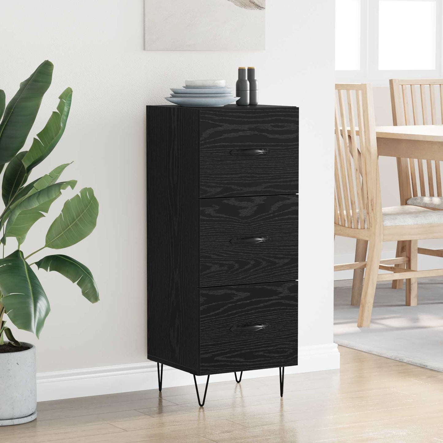 Sideboard Schwarz Eichen-Optik 34 x 34,5 x 90 cm Holzwerkstoff