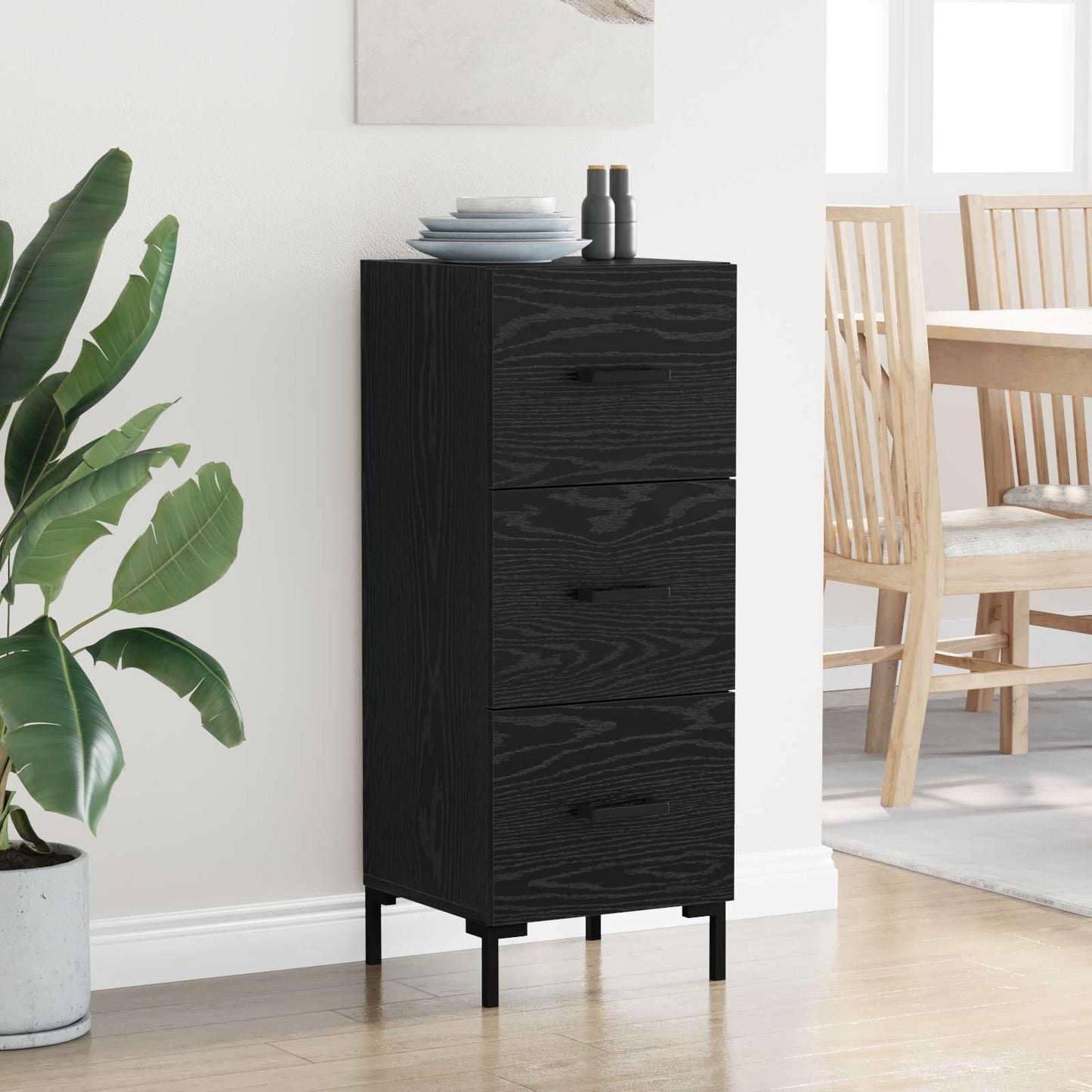 Sideboard Schwarz Eichen-Optik 34,5 x 34 x 90 cm Holzwerkstoff