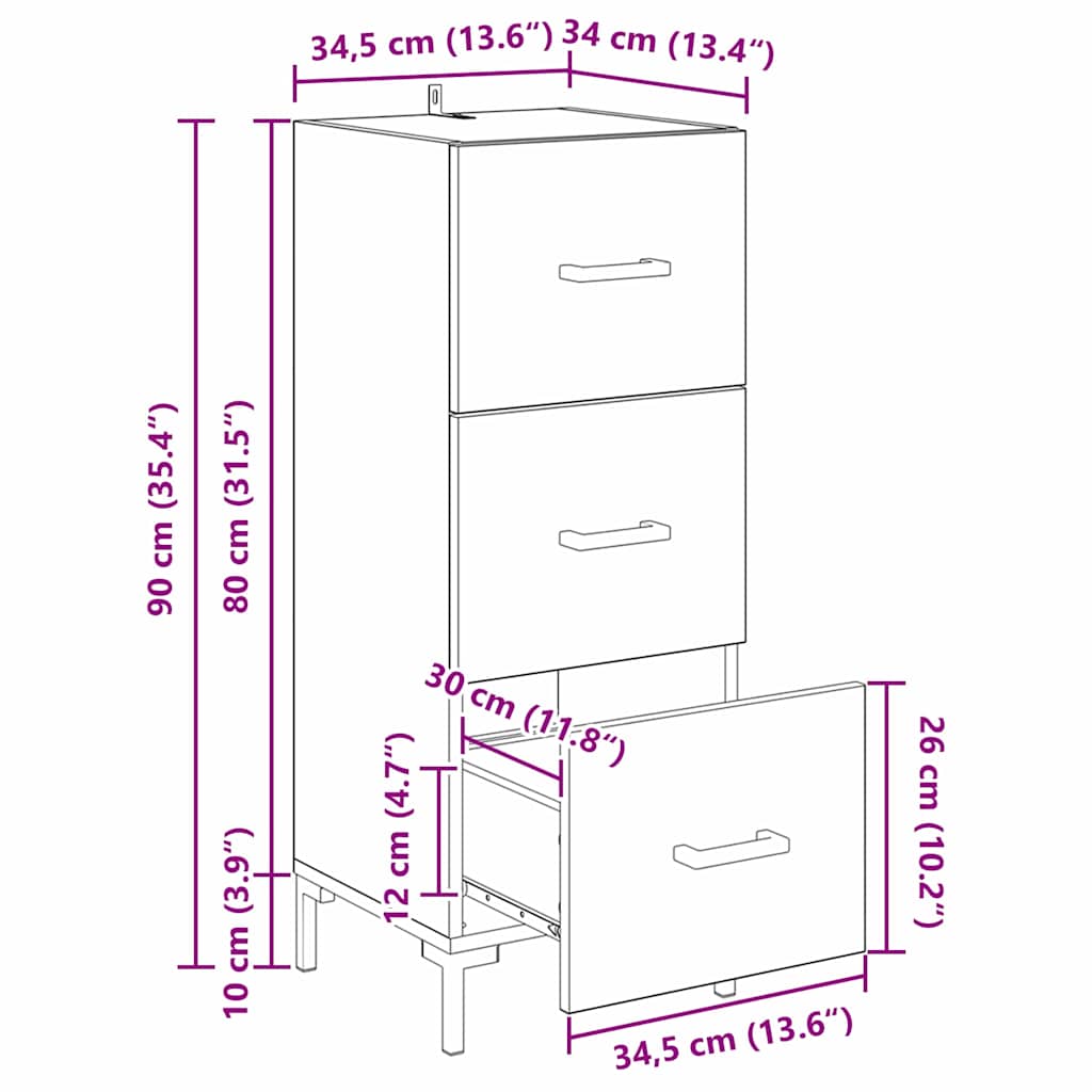 Sideboard Schwarz Eichen-Optik 34,5 x 34 x 90 cm Holzwerkstoff