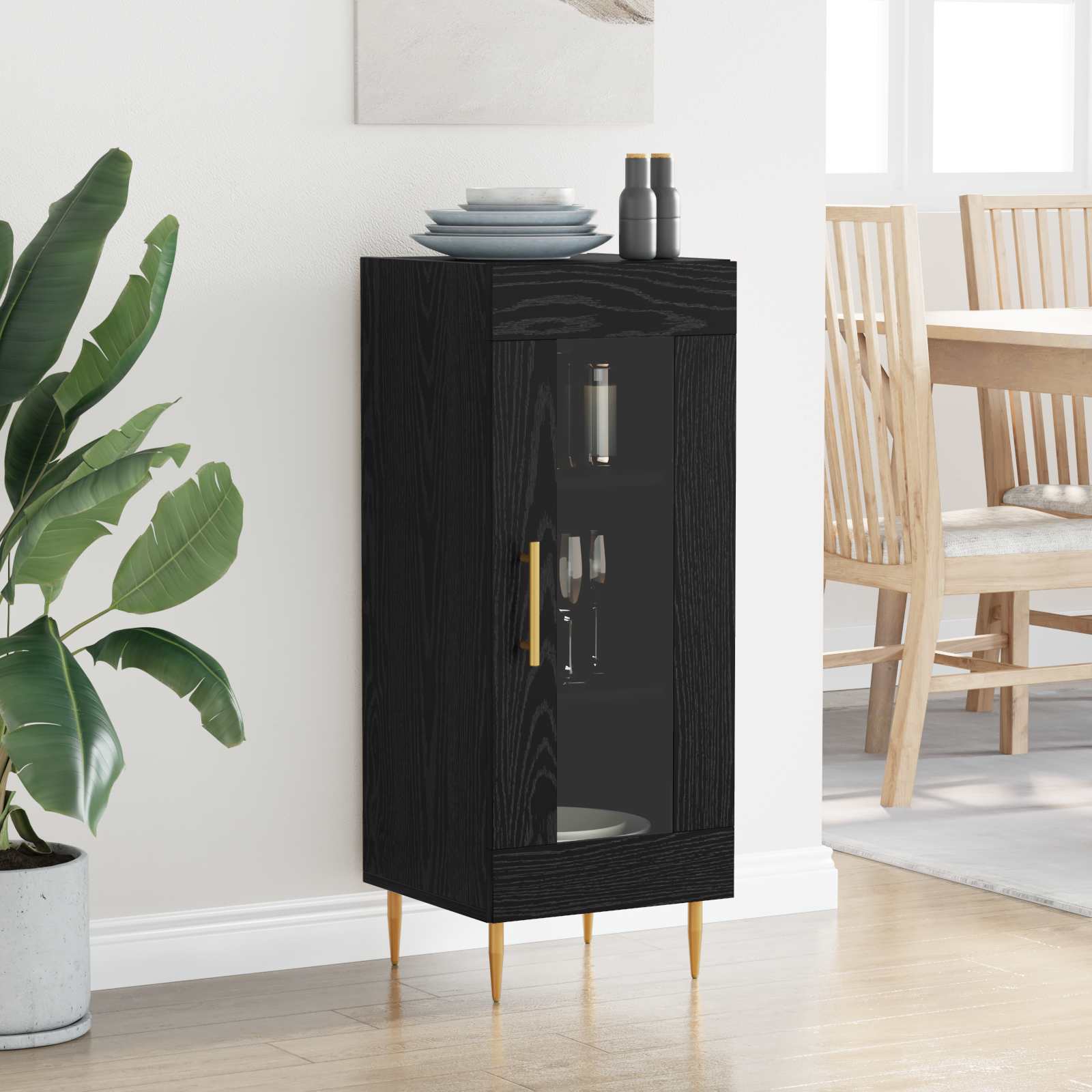 Sideboard Schwarz Eichen-Optik 34 x 34,5 x 90 cm Holzwerkstoff