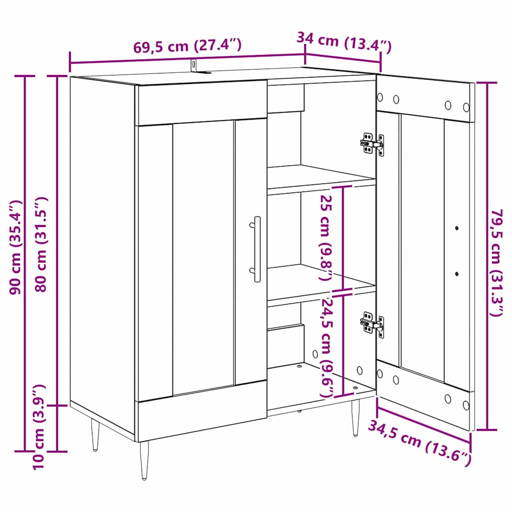 Sideboard Altholz 69,5 x 34 x 90 cm Verbundholz und Eisen